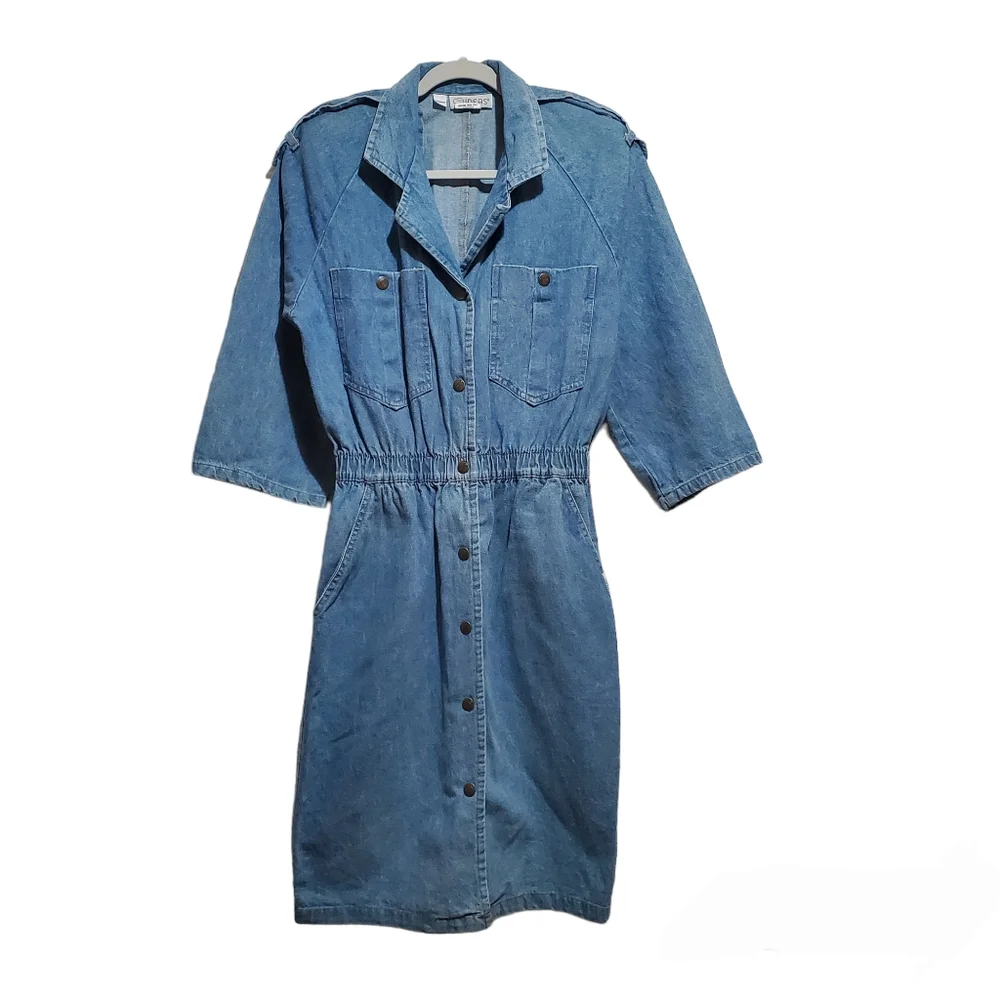 IDEAS Vintage Snap Front Denim Midi Dress Size M - Picture 1 of 11